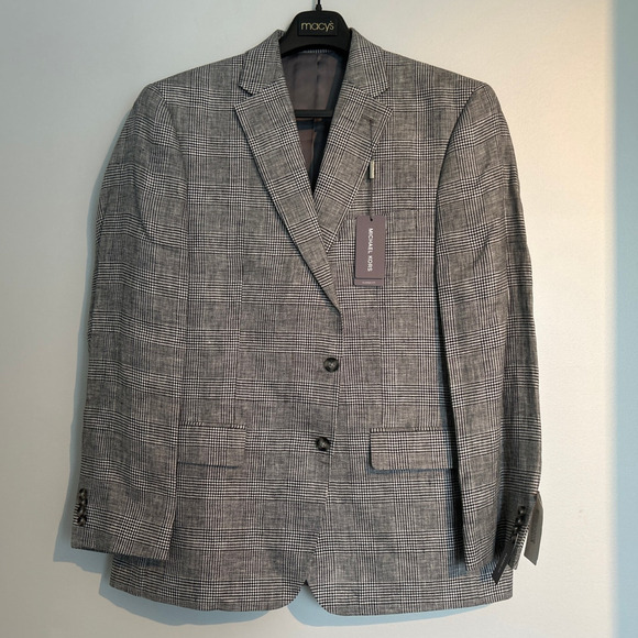NWT Michael Kors Classic Fit Linen Sport Coat, Black/White Plaid, Men’s 42R - Picture 3 of 10